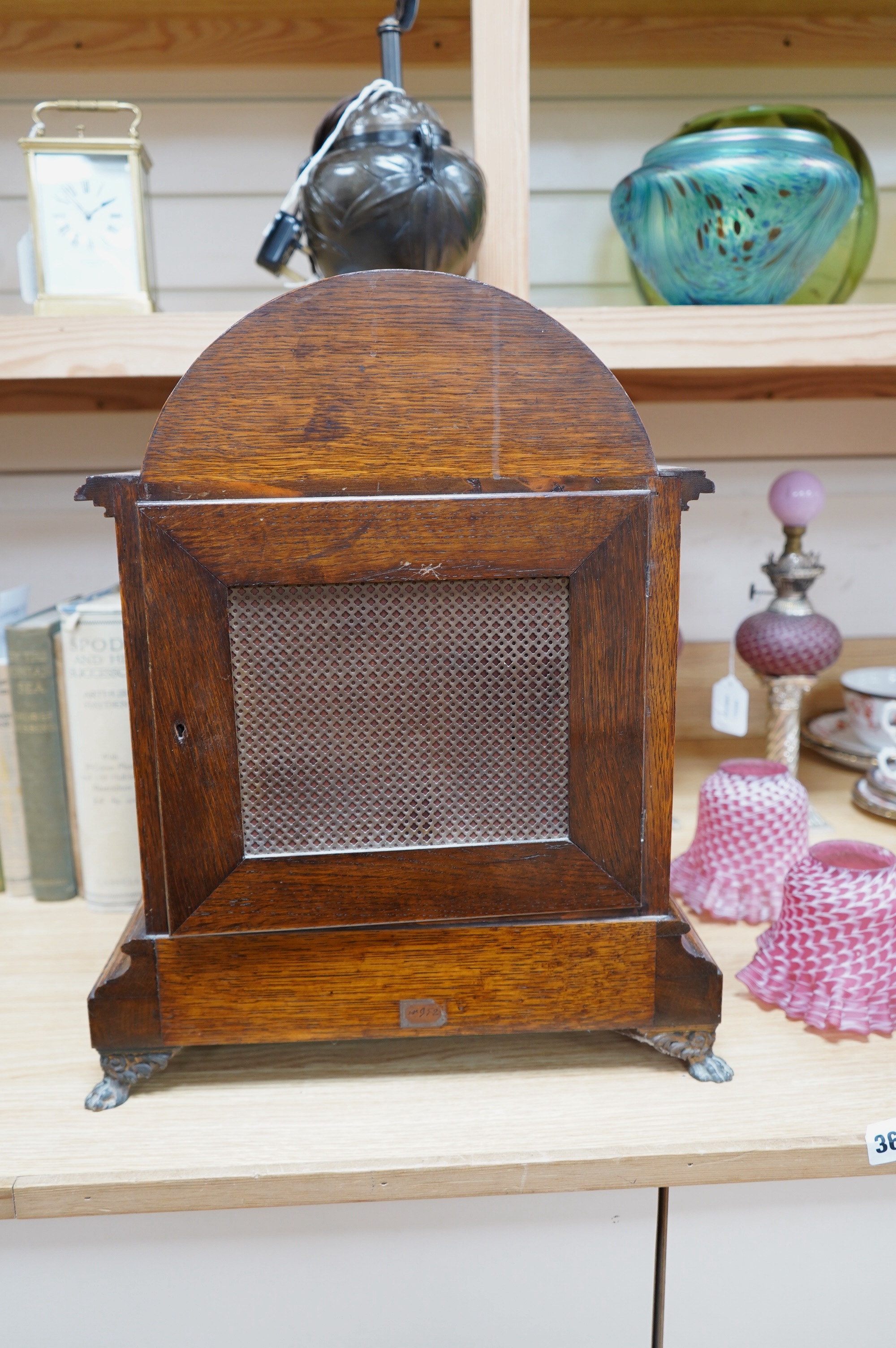 A Victorian W&H oak chiming three train bracket clock with key and pendulum, 46cm tall. Condition - fair to good.